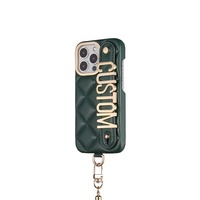 Étui de téléphone personnalisé en cuir véritable de luxe antichoc avec broderie et support pour 13/12/11 Pro Max 15/16 Pro Max, nom doré