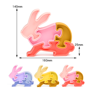 Puzzle en Silicone chaud avec forme d'Animal de lapin pour bébé enfants blocs de construction empilables sans Bpa doux <span class=keywords><strong>Montessori</strong></span> dentition à - Product Image 6