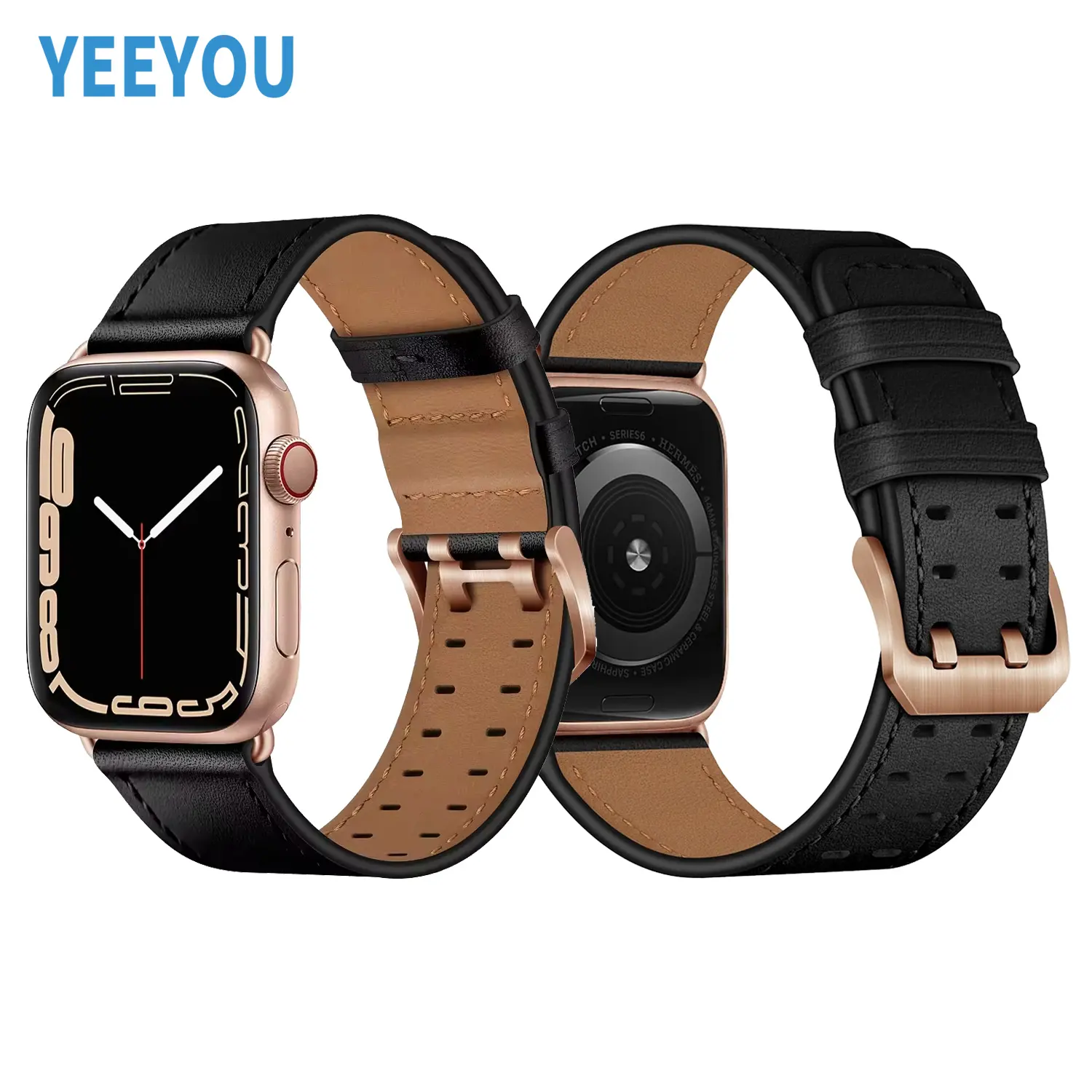 Nouveau bracelet de montre à breloque en or de luxe Bracelet en cuir véritable Apple Series 7 Band 41mm 45mm 38mm 41mm 42mm Tailles Orange Band Color