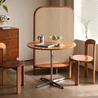 Table basse ronde moderne en acier inoxydable avec plateau en bois pour salon, usage domestique, idéale pour balcon, légère et facile à nettoyer