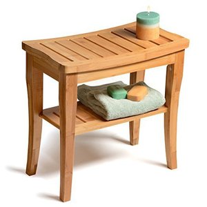 <b>Bamboo</b> Bathroom <b>Stool</b> 48x24.5x45cm 2-Shelf Storage Seat Modern Minimalist Style - Product Image 2