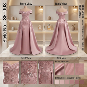 Robe de soirée longue élégante en satin rose fumé, épaules dénudées, longueur au sol, pour occasions formelles - Product Image 2