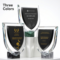 Trophée personnalisé en cristal noir Jade Vertu JC-6008, plaque de récompense gravée, base en marbre vert, écologique et moderne