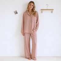 Ensemble de pyjama en coton 100% pour femmes, vente en gros, automne-hiver, manches longues, boutonné, vêtements de nuit, vêtements de détente pour femmes