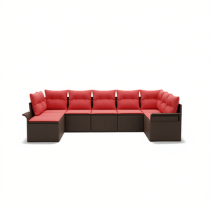 Brown Poly <b>Rattan</b> Garden <b>Sofa</b> Set With Cushion Contemporary Outdoor Furniture 6 Seater Garden Collection - Product Image 1