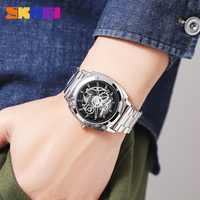 SKMEI 2293 hommes en acier inoxydable Quartz analogique montre d'affaires Logo client luxe et Style Antique montre à Quartz de haute qualité