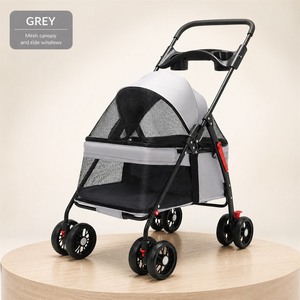 Poussette pour animaux de compagnie en aluminium gris avec panier en filet amovible - Product Image 5