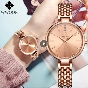 Wwoor 8865女式石英表时尚女式蒙特女性Reloj女式不锈钢奢华女式手表