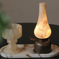 Lampe de table rétro imitation kérosène, abat-jour en albâtre naturel, base en métal antique, lampe de bureau pour café, villa, hôtel, projet d'aménagement intérieur