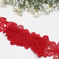 Dentelle Guipure Rouge Venise en Polyester, Bordure Florale Brodé 6cm pour Vêtements et Accessoires de Couture