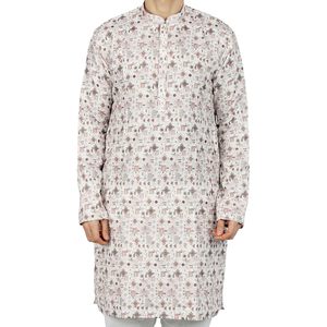 Beige Printed <b>Men's</b> Long <b>Kurta</b> Cotton Digital Printing Wrinkle Free Diwali Festival Wear - Product Image 5