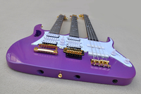 Flyoung Harga Terjangkau Gitar Elektrik Ungu 3 Leher 4+6+6 Senar Hardware Emas