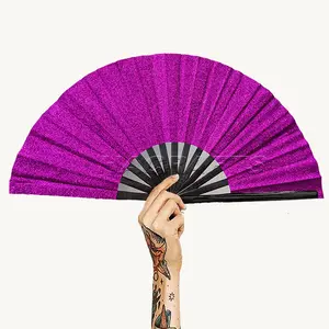 Voldoende Voorraad! 13Inch Paars Glitter Rave Fan Grote Opvouwbare Handventilator