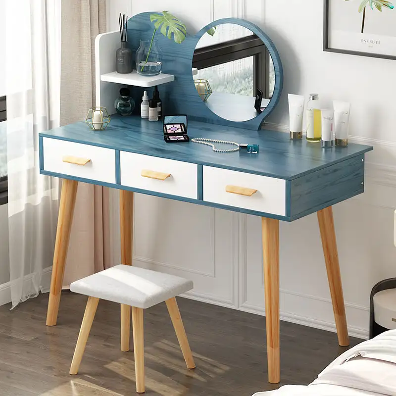 Toptan minimalist yatak odası vanity masa modern ahşap ucuz ayna ile makyaj masası set