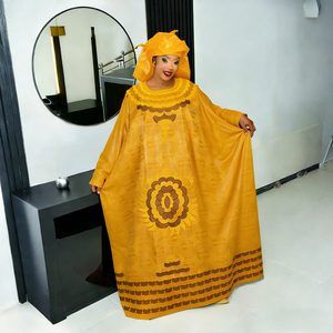 H&D S10995-1 Nouvelle tenue africaine sur mesure pour femmes, robes <span class=keywords><strong>Bazin</strong></span> Riche, broderies, robes <span class=keywords><strong>Boubou</strong></span> avec foulard - Product Image 2