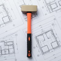 Outils anti-étincelles Oak Brand, marteau de démolition en cuivre rouge de 1 kg, type allemand avec manche en fibre de verre, adapté à divers domaines