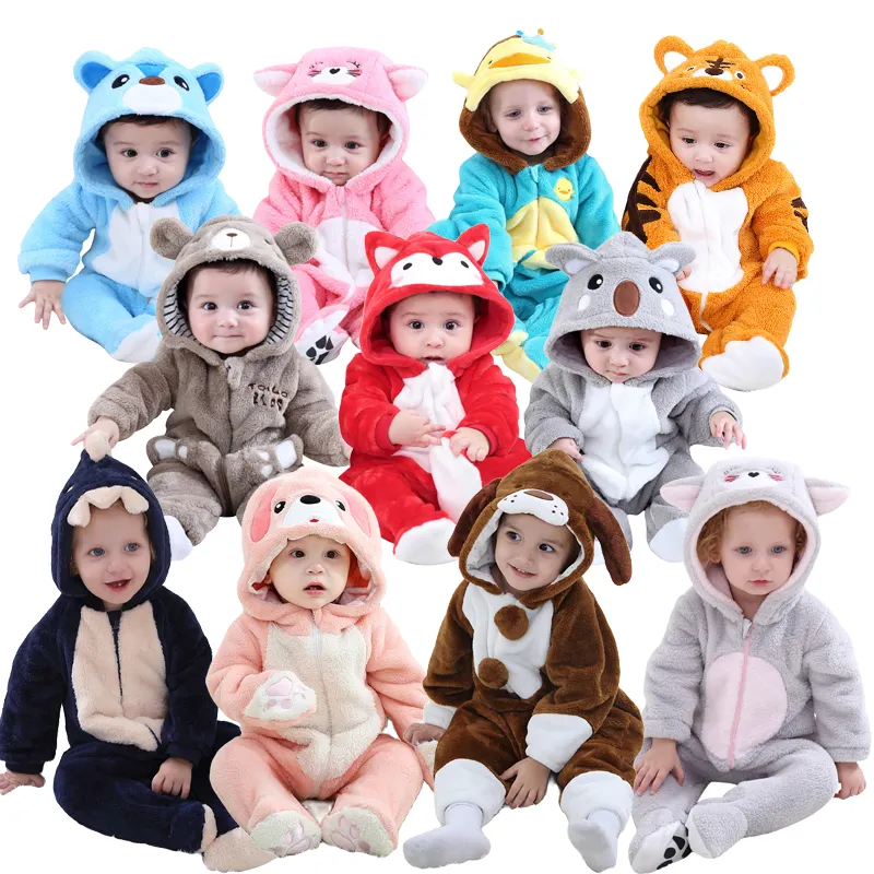 OEM ODM Custom Plüsch Baby Stram pler Fleece Warme Baby Overalls Kinder Tier kostüme