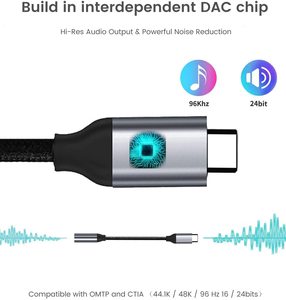 Adaptateur audio USB-C vers prise casque 3,5 mm, câble tressé en nylon avec puces DAC, adaptateur AUX - Product Image 2