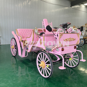 รถม้าชมวิวไฟฟ้าสีชมพูสไตล์ยุโรป ตกแต่งขอบสีทอง เบาะนุ่ม สำหรับงานแต่งงานและบริการขนส่ง - Product Image 5