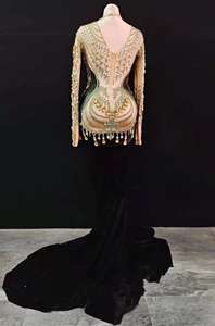 Elegante Vestido Largo de Terciopelo con Cristales para Fiesta de Cumpleaños, Graduación, Boda, Vestido de Noche para Mujer, Estilo Sirena - Product Image 3