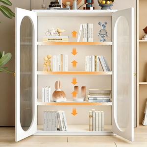 Mueble de Almacenamiento Moderno con Puerta de Vidrio y Acero, Directo de Fábrica, <span class=keywords><strong>Aparador</strong></span> Metálico <span class=keywords><strong>Blanco</strong></span> para Sala de Estar y Comedor, Fácil de Montar - Product Image 2