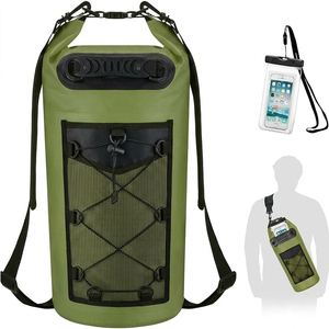 500D PVC Dry Sack Roll Top Bucket <b>Bag</b> with Mesh Pocket Bungee Compression Detachable Shoulder Straps for Rafting Fishing Canoe - Product Image 1