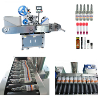 Machine d'étiquetage horizontale automatique avec convoyeur, adaptée aux flacons et tubes de 10 ml, avec alimentation et étiquetage automatiques