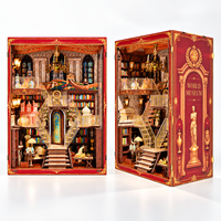 Kit DIY de niche à livres en bois World Museum, puzzle 3D vintage, insert de bibliothèque miniature avec éclairage LED, cadeau d'anniversaire