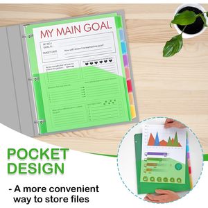 Tasche divisori per raccoglitori a 8 linguette con 3 anelli di protezione per indicizzazione di documenti in plastica con lettere Multicolor per l'archiviazione