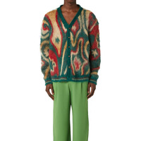 Cardigan tricoté à la mode avec logo personnalisé OEM hiver pull en laine mohair pour hommes pull ample vintage unisexe avec broderie jacquard