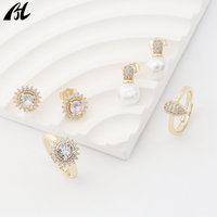 Nouvelle mode de boucles d'oreilles en laiton plaqué or 18 carats, ensemble de bagues, bijoux en cristal pour mariages, fêtes, cadeaux de fiançailles