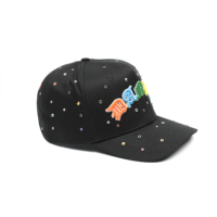 Gorras de Béisbol de Lujo Personalizadas OEM de 5 Paneles con Diamantes de Imitación y Logotipo Bordado en 3D, Gorra Original Negra