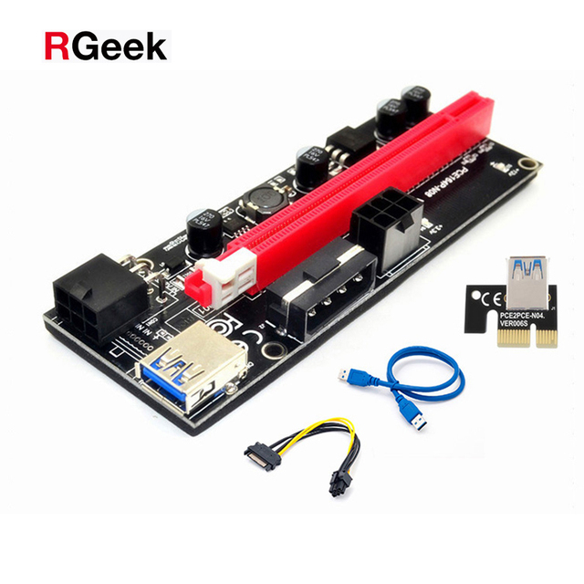 RGeek Dual 6Pin PCIe PCI-E PCI Express Riser Card 009S 1x to 16x USB 3.0 Cable GPU Riser Adapter