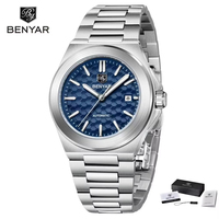 Montre-bracelet automatique mécanique pour homme Benyar BY-5219M, étanche, en acier inoxydable, avec boîte