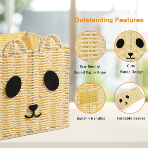 Panda Cube <strong>Dog</strong> Bins Stackable Children's <strong>Toy</strong> <strong>Hand</strong>-<strong>Woven</strong> Paper <strong>Rope</strong> Storage Baskets Foldable Storage With Built-in Handle - Product Image 3