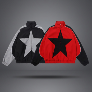 Chaqueta Casual Extra Grande con Estampado de Estrellas Y2K para Hombre, con Cuello Alto, Tejido Impermeable y Ecológico, Cortavientos de Primavera - Product Image 4