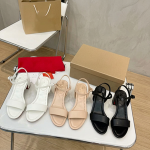 2026 European American-Style <b>High</b>-<b>Heeled</b> Women's Outdoor Mineral <b>Cream</b> Matte Finish Plus Size Summer Hollow One-Line Shoes - Product Image 2