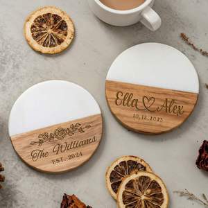 Posavasos Redondos de Mármol y Madera de Lujo Personalizados con Grabado, Resistentes al Calor, para Bar, Bodas, Decoración del Hogar - Product Image 3