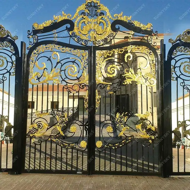 XIYATECH Profissional Personalizado Villa Luxo Personalizado Segurança Entrada Swing Driveway Gates Ferro Forjado Main Gate Design