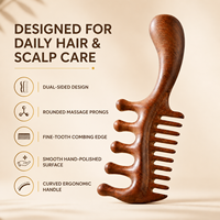 Peigne de massage du cuir chevelu en bois double face en bois de rose, bois de santal doré et corne de rhinocéros, pour soins capillaires, vente en gros, fournisseur OEM ODM, usine