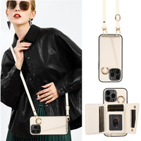 Étui portefeuille en cuir pour iPhone, bandoulière amovible, porte-cartes, protection intégrale antichoc
