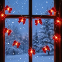 Guirlande lumineuse LED blanc chaud avec ornement nœud rouge, câble transparent, fonctionnant sur piles, pour décoration de Noël