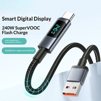 240W Typ-C Schnellladegerät Datenkabel mit Digitalanzeige Geflochtene Abschirmung aus Nylonmaterial für Mobiltelefone & Computer