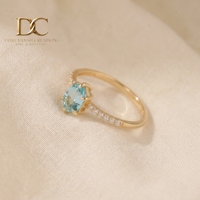 Bague en or massif 14 carats avec diamant de laboratoire et Yag Paraiba bleu de laboratoire, bijoux élégants et raffinés certifiés IGI pour femmes