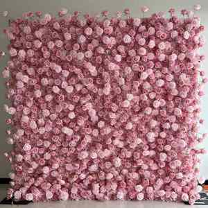 5D <b>Pink</b> Rose Peony Orchid Rolling Square Cloth Curtain Milan Turf <b>Fabric</b> Plant Wall for Event Party Wedding Backdrop Decor - Product Image 1
