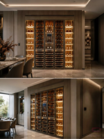 Armoire à vin de luxe moderne encastrable à température constante en bois massif écologique 5 portes grande capacité avec éclairage LED personnalisable pour la maison