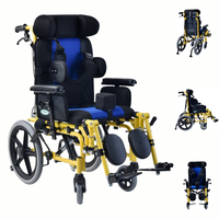 Fauteuil roulant pour enfants léger en aluminium, 45 places, dossier inclinable horizontal, capacité de charge de 75 kg, accoudoirs relevables réglables en hauteur