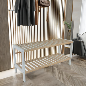 ชั้นวางรองเท้าไม้ไผ่อเนกประสงค์2ชั้นแบบเปิดประทุนทันสมัยสำหรับวางโชว์ของในบ้านสำหรับห้องนอนห้องนั่งเล่นเฟอร์นิเจอร์ - Product Image 5