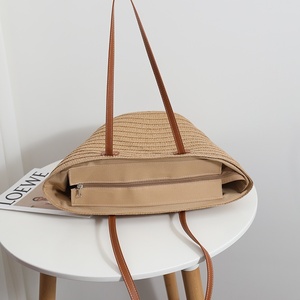 Borsa Tote da Donna <span class=keywords><strong>in</strong></span> Paglia Intrecciata Grande Capacità con Chiusura a Cerniera, Design Semplice Monospalla per Vacanze al Mare e Uso <span class=keywords><strong>in</strong></span> Spiaggia - Product Image 3