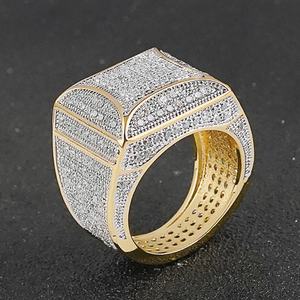 Anillo de boda de latón chapado en oro de 18 quilates para hombre, elegante, con circonita cúbica, estilo hip hop, para fiesta de compromiso, chapado en oro - Product Image 1